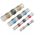 Heat-shrinkable wire solder connector SWSC with butt of tin alloy point soldering and hot-melt glue sealing rings